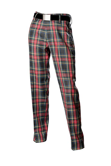 royal and plaid black trousers